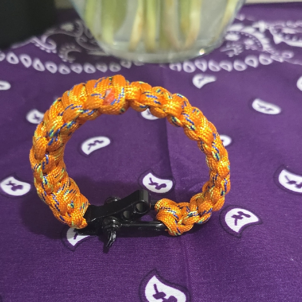 Orange Braided Paracord Bracelet with Black Shackle